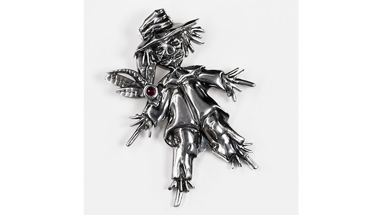 Scarecrow and dragonfly ruby sterling silver pendant design