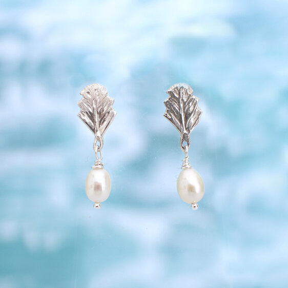 sea plume ocean feather studs earrings sterling silver pearls lily griffin nz