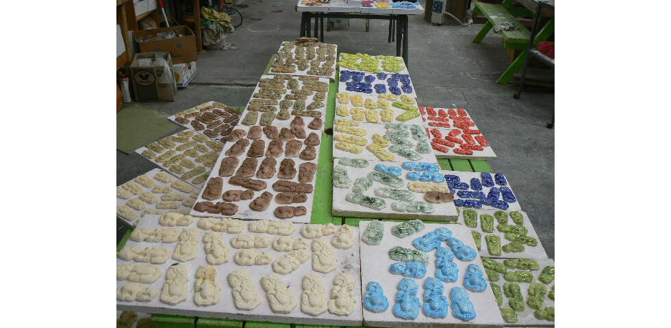 Selection of ceramic tikis fresh from the kiln, in a beautiful glaze finishes