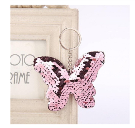 Sequin Keyring - Butterfly Light Pink