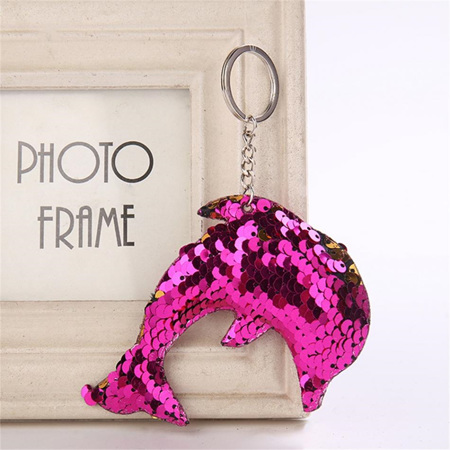 Sequin Keyring - Dolphin - Rose Pink