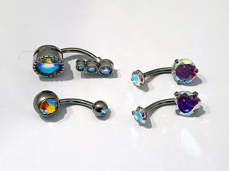 Set Of 4 Assorted Rhinestone Banana Bar Navel Piercing