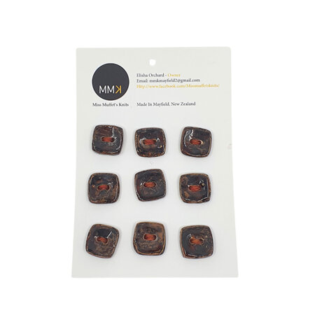 Set of Nine Buttons - 1.5cm Square Brown