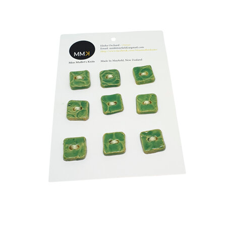 Set of Nine Buttons - 1.5cm Square Green