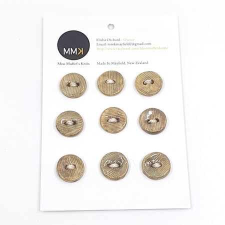 Set of Nine Buttons - 1.5cm Circle Taupe Stripes