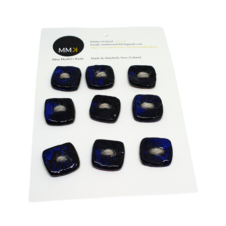 Set of Nine Buttons - 1.5cm Square Blue