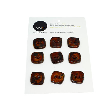 Set of Nine Buttons - 1.5cm Square Coppery/Brown