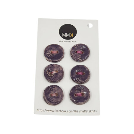 Set of Six Buttons - 1.5cm Circle Purple