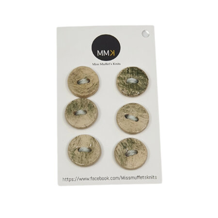Set of Six Buttons - 1.5cm Circle Green Brush Strokes