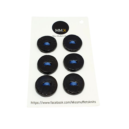 Set of Six Buttons - 1.5cm  Circle Black