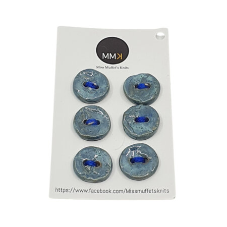 Set of Six Buttons - 1.5cm Circle Blue Lace