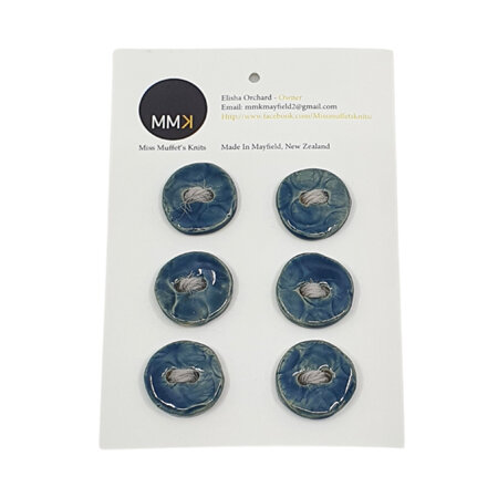 Set of Six Buttons - 2cm Circle Blue Bubbles