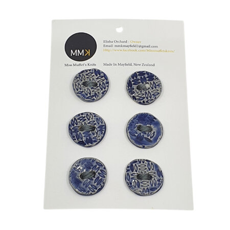 Set of Six Buttons - 2cm Circle Blue Steel