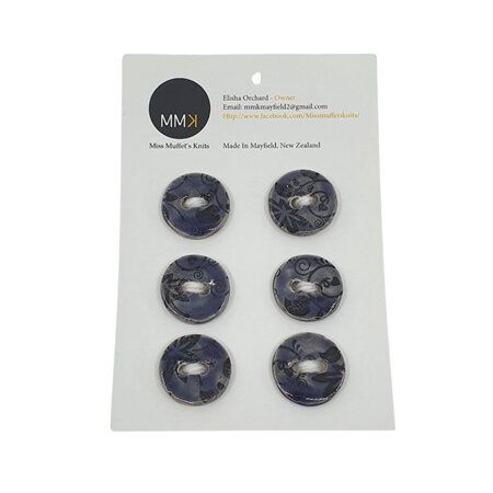 Set of Six Buttons - 2cm Circle Dark Purple Swirls