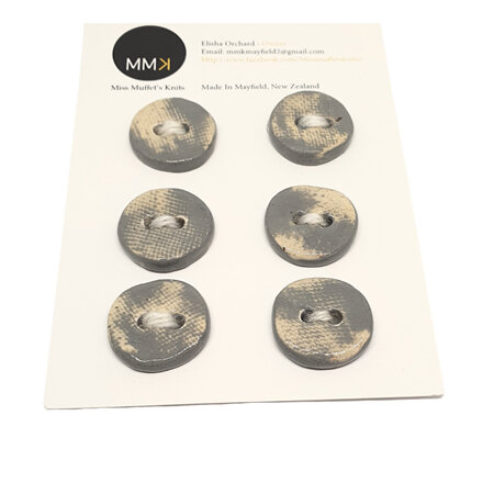Set of Six Buttons - 2cm Circle Distressed Linen