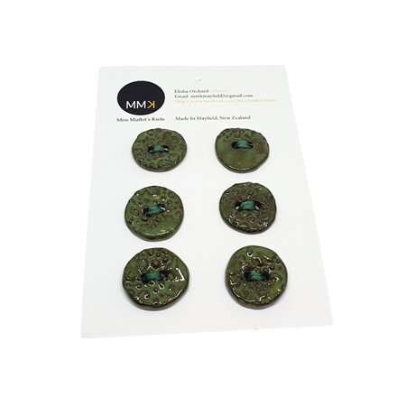 Set of Six Buttons - 2cm Circle Olive Green