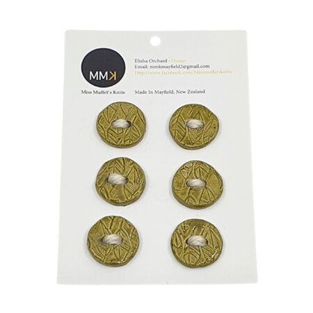 Set of Six Buttons - 2cm Circle Olive Leaf