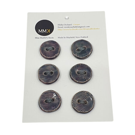 Set of Six Buttons - 2cm Circle Purple Stripes