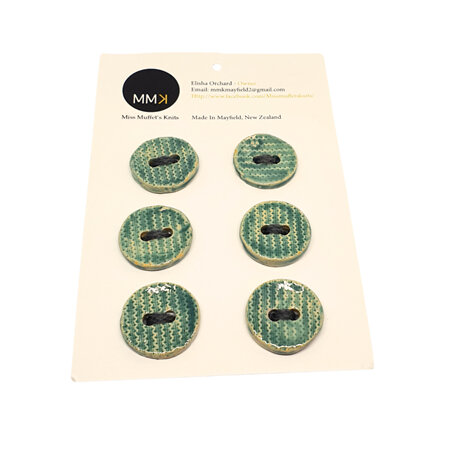 Set of Six Buttons - 2cm Circle Retro Green