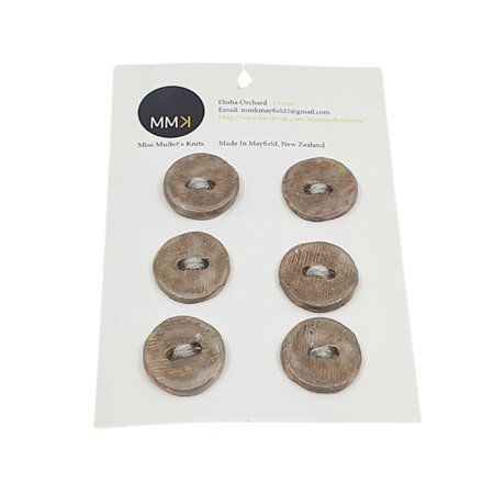 Set of Six Buttons - 2cm Circle Taupe Stripes