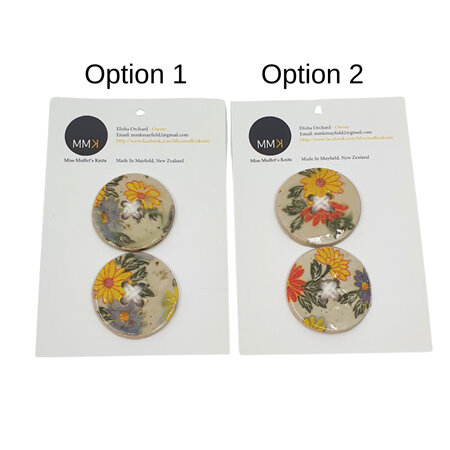 Set of Two Buttons - 4cm Circle Flower Transfer