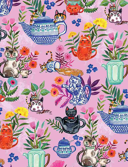 Sew Mischievous Cat Tea Party Pink 2031