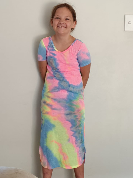 Short Sleeved Girls Tie Dye Split Thigh Tee Dress - Size 9