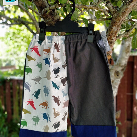 Shorts - Charcoal Grey with NZ Birds in Colourful Silhouette, Size 6