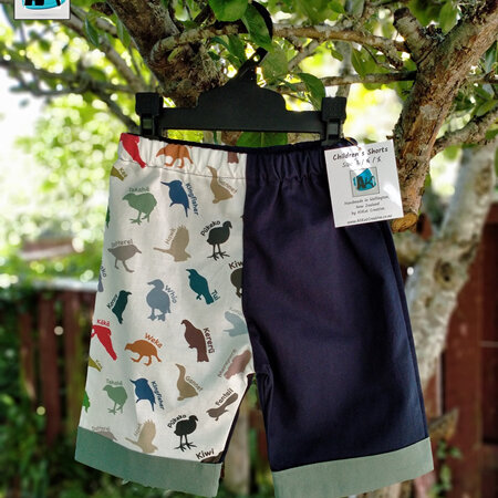 Shorts - Navy with NZ Birds in Colourful Silhouette