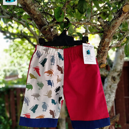Shorts - Red with NZ Birds in Colourful Silhouette