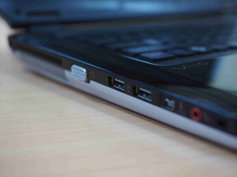 Side view of glossy Vaio laptop that has been refurbished
