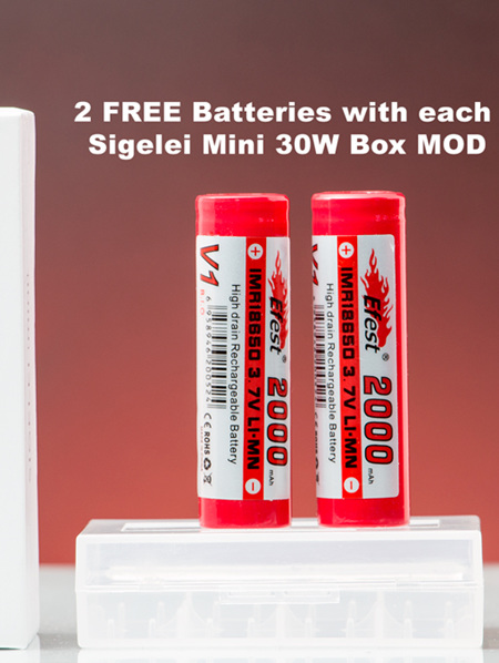 Sigelei Mini 30W Box MOD + FREE pair of Efest 18650 Batteries