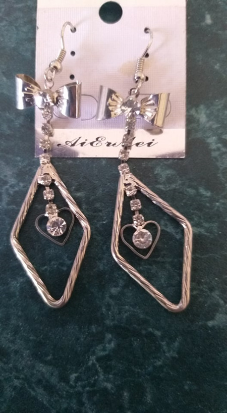 Silver Bow & Dangle with Rhinestones Earrings