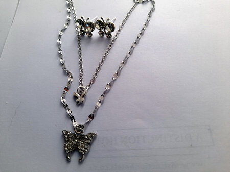 Silver Butterfly Pendant & Earring Set