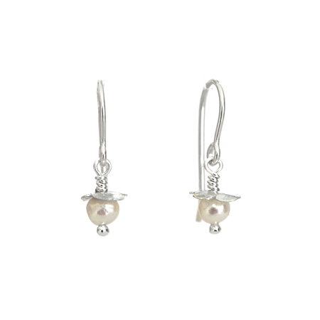 Silver Cream Pearl Rosehip Earrings