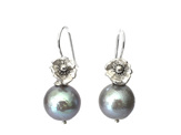 Silver grey pearl earrings sterling flowers classic wedding lilygriffin jeweller
