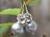 Silver grey pearl earrings sterling flowers wedding lilygriffin jewellery nz