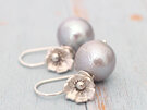 Silver grey pearl earrings sterling flowers wedding lily griffin jewellery nz