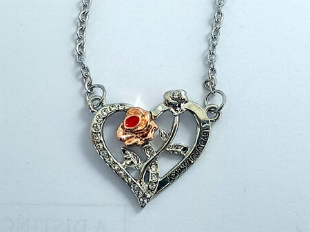 Silver Heart With Rose Pendant