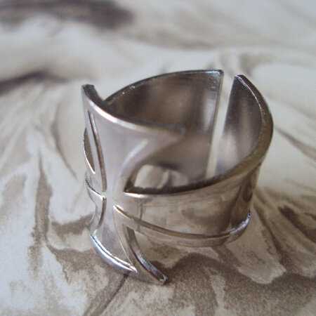 Silver-plated Iron Cross vintage ring