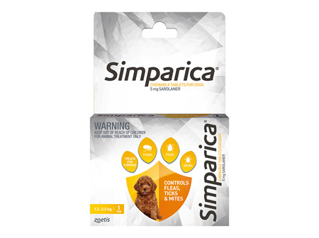 Simparica Chew for Dogs 1.3 to 2.5kg Single pk (5mg)