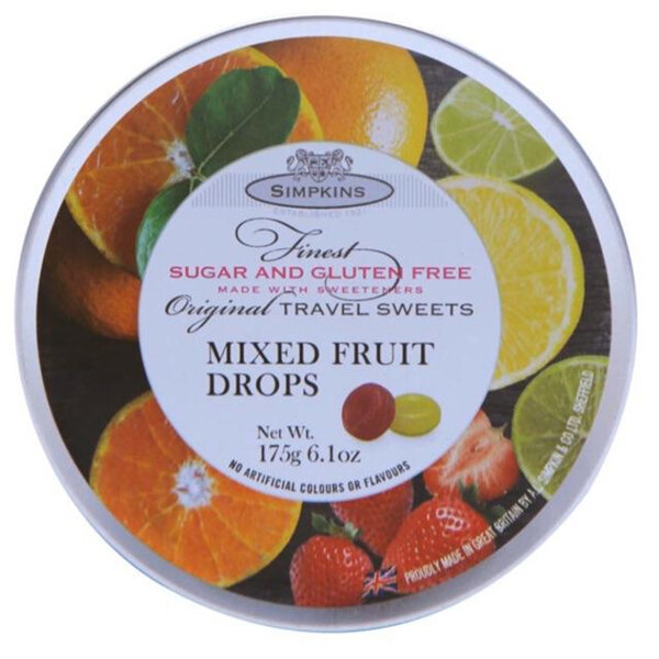 Simpkins Sugar Free Mixed Fruit 175g Travel Sweets in a Tin