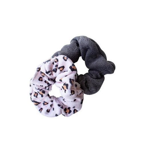 Simply Essential Towelling Scrunchies 2 Pack Charcoal & Leopard