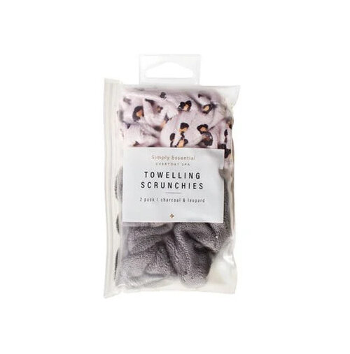 Simply Essential Towelling Scrunchies Charcoal & Leopard 2 Pack