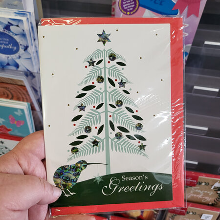 Single paua Christmas tree and kiwi card