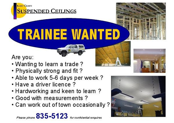 Vacancies East Coast Suspended Ceilings