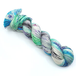 skein 4ply BFL in speckled emerald green, turquoise,  purple, black