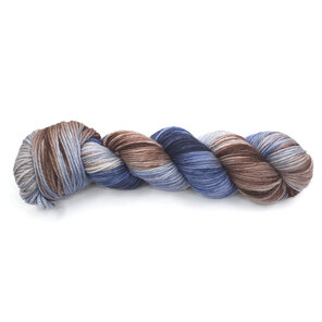 skein of 100% merino wool in steel blue, brown and grey
