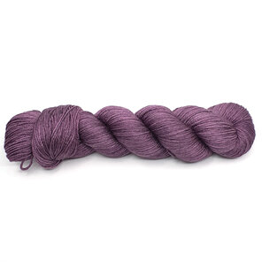 skein of 4ply merino/silk yarn in aubergine purple