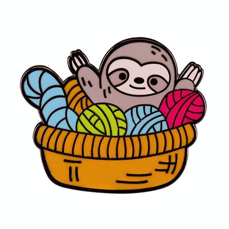 Sloth in Wool Basket Enamel Pin